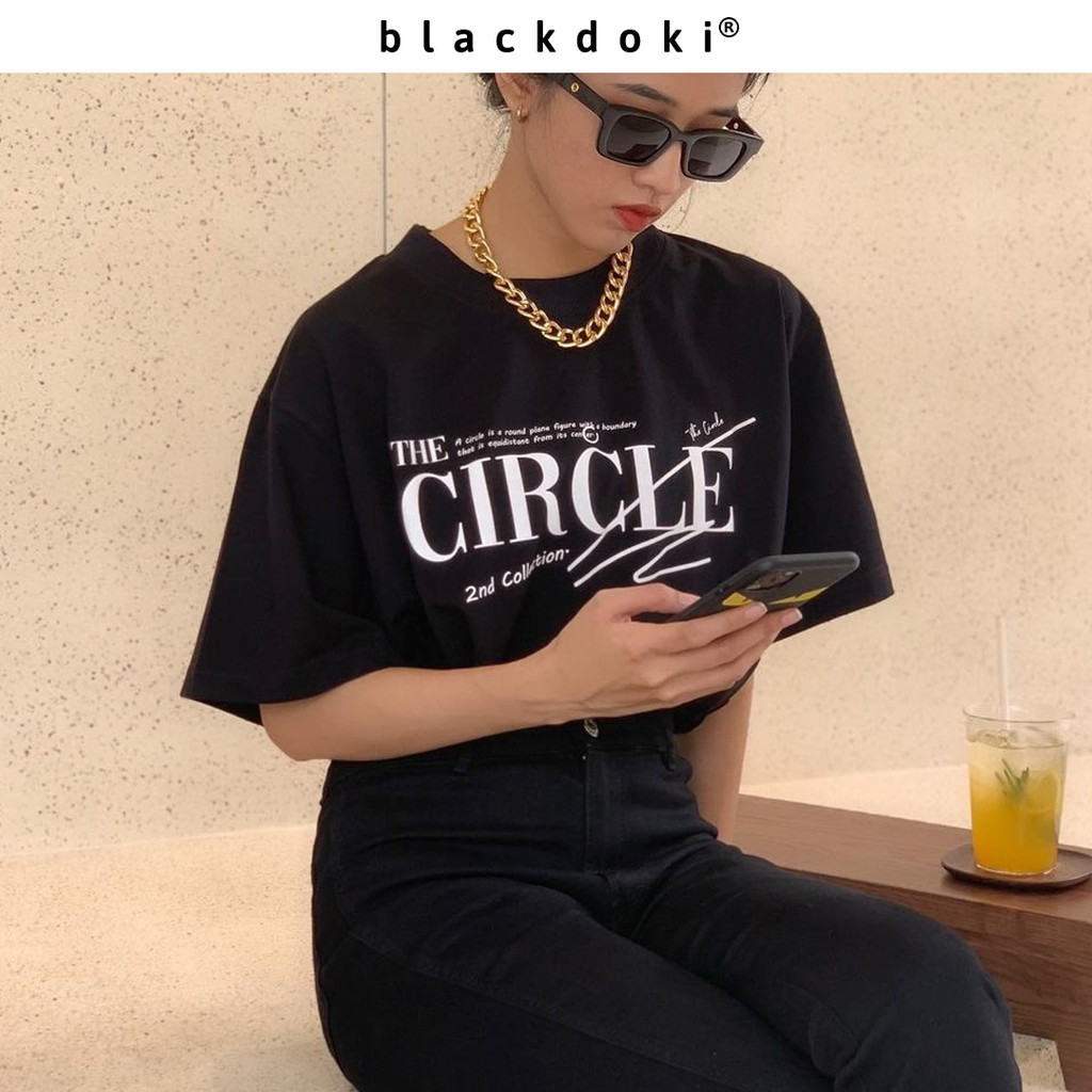 Áo thun nữ BLACKDOKI-CIRCLE , áo phông basic form rộng tay lỡ cá tính chất cotton dày dặn M183