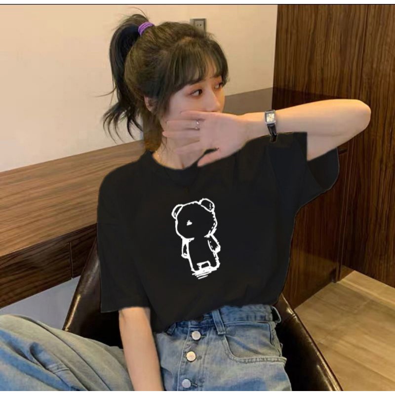 Áo thun nữ tay ngắn in hình gấu bông dê thương chất vải cotton thoáng mát