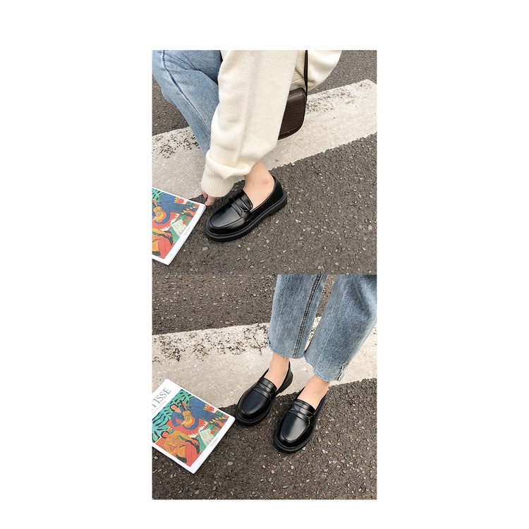 Large Size Women's Shoes 41-43 Black British Wind Small Leather Shoes Wild Flat Korean Version Of The Red Plus Size Wome