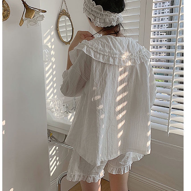 Bộ Đồ Ngủ Ngắn Tay Vải cotton Phong Cách Hàn Quốc Cho Nữ