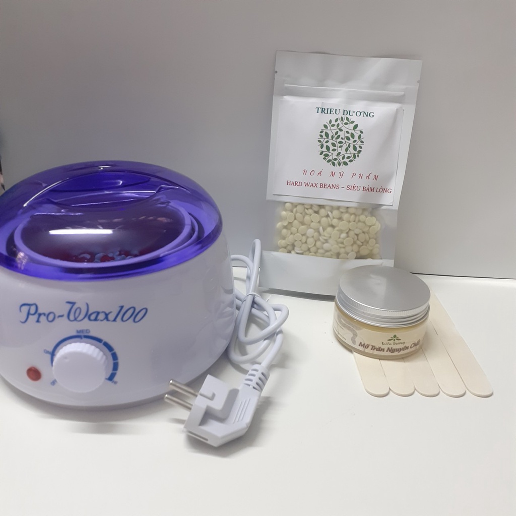 SET Nồi nấu sáp prowax100 + Sáp nóng 50g siêu bám lông + Mỡ trăn (Free que lấy sáp).