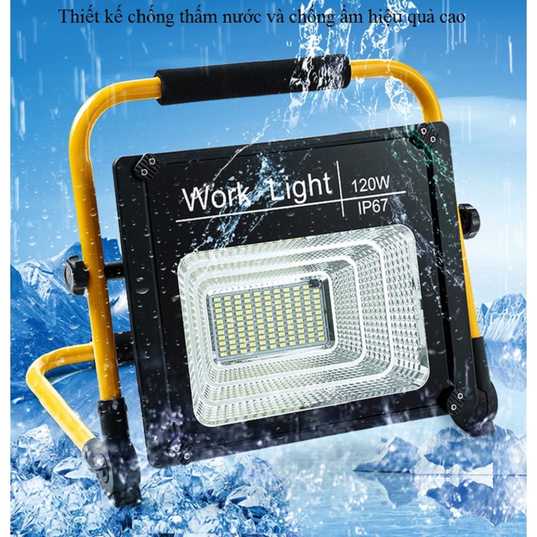 Đèn led ngoài trời có ĐKTX 120W W728 sạc điện, siêu sáng