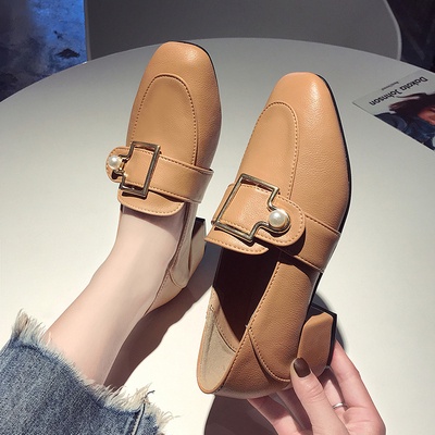 Giày loafer đính ngọc mũi tròn công sở đế cao 4cm đạp gót