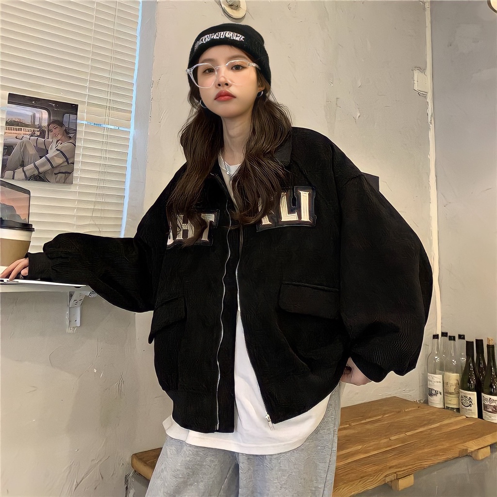 💃 Áo Jacket Unisex Cổ Bẻ Chất Nhung In Chữ GHT Dáng Rộng 3 Màu