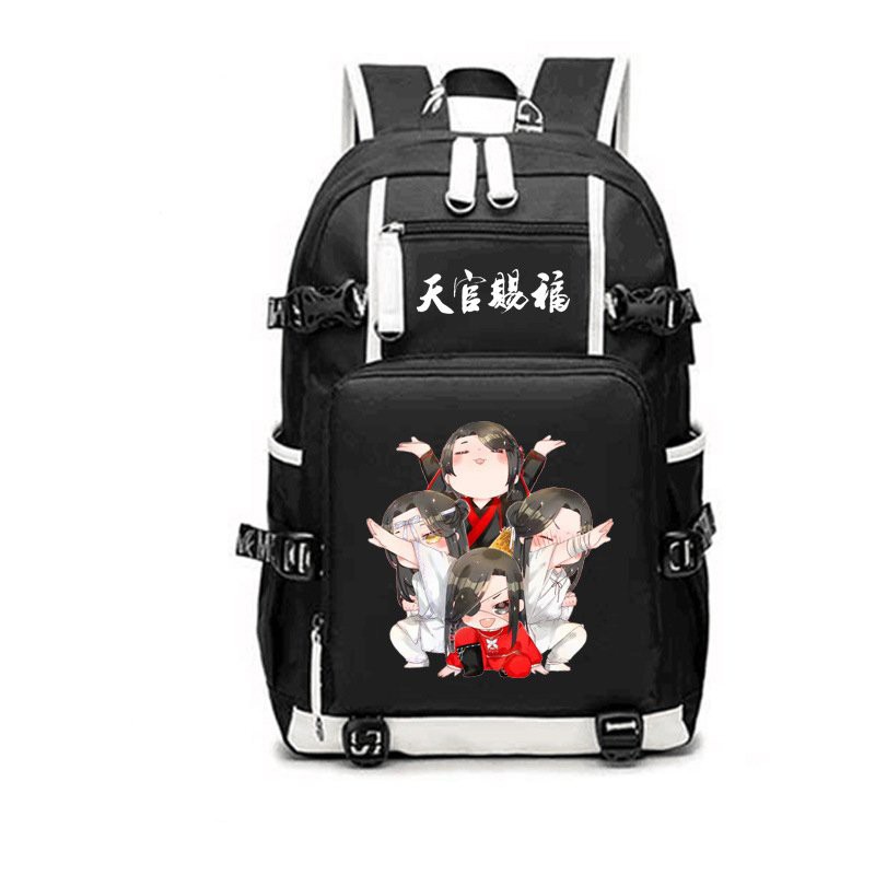 Balo 2 Vạch Kẻ Trắng in hình THIÊN QUAN TỨ PHÚC anime chibi cặp sách đi học thời trang không kèm sạc