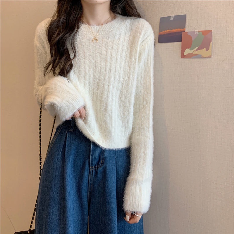 IELGY  Ielgy Áo sweater Dáng Rộng Ngắn Sáp Mềm Mại Thiết Kế Sang Trọng Nhẹ Nhàng Cho Nữ