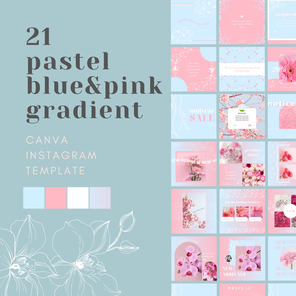 PASTEL BLUE AND PINK GRADIENT INSTAGRAM TEMPLATE (ver 2) Canva template xanh hồng nhạt // small busi