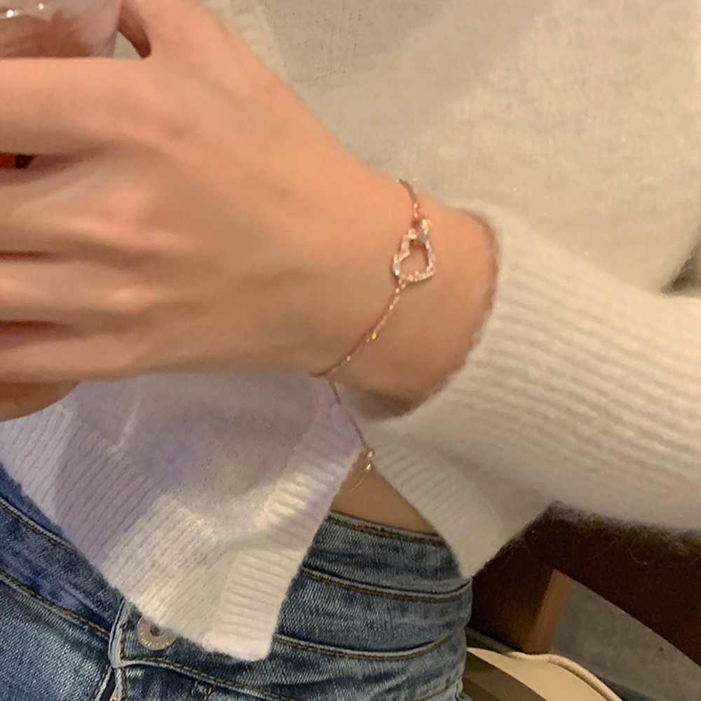 Vòng Tay Mặt Trái Tim Đính Đá Pha Lê Phong Cách Hàn Quốc Thời Trang