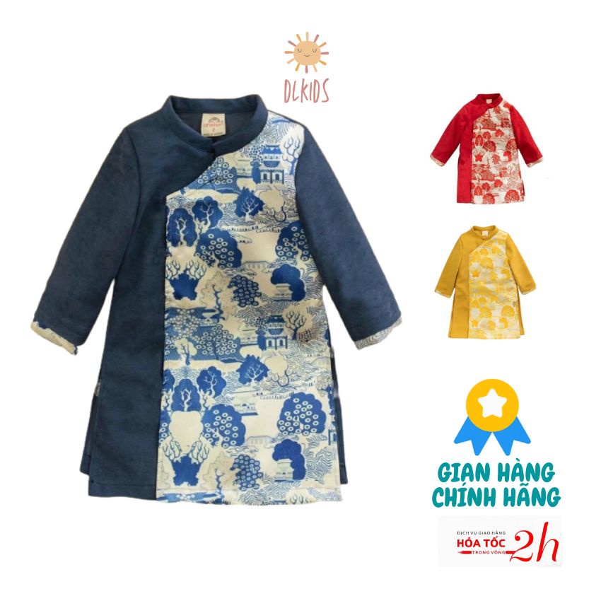 Áo Dài Cách Tân Trẻ em Cho Bé Trai Phối Gấm Cao Cấp 2023