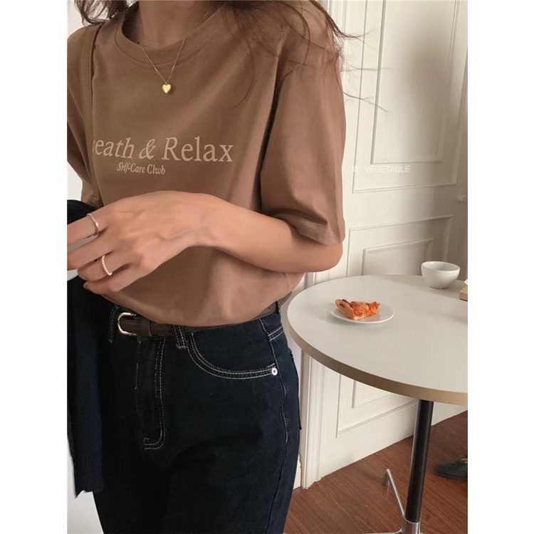 Áo thun chữ vintage phom rộng unisex phong cách đường phố dành cho nam và nữ có ảnh thật