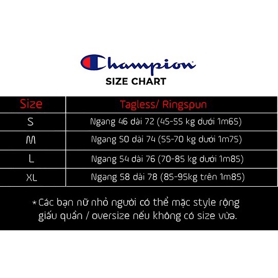 ÁO CHAMPION IN TAGLESS 2019 CHÍNH HÃNG