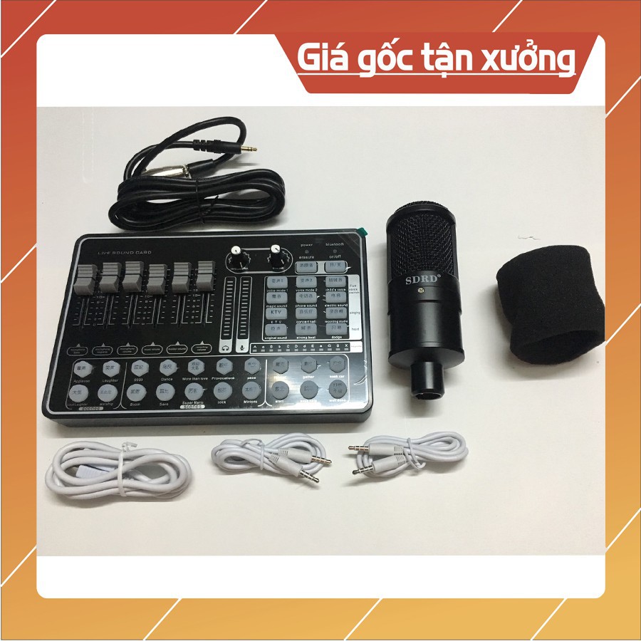 combo Micro Thu Âm Livestream Mic SD 203 Sound card H9 pro autotune có bluetooth