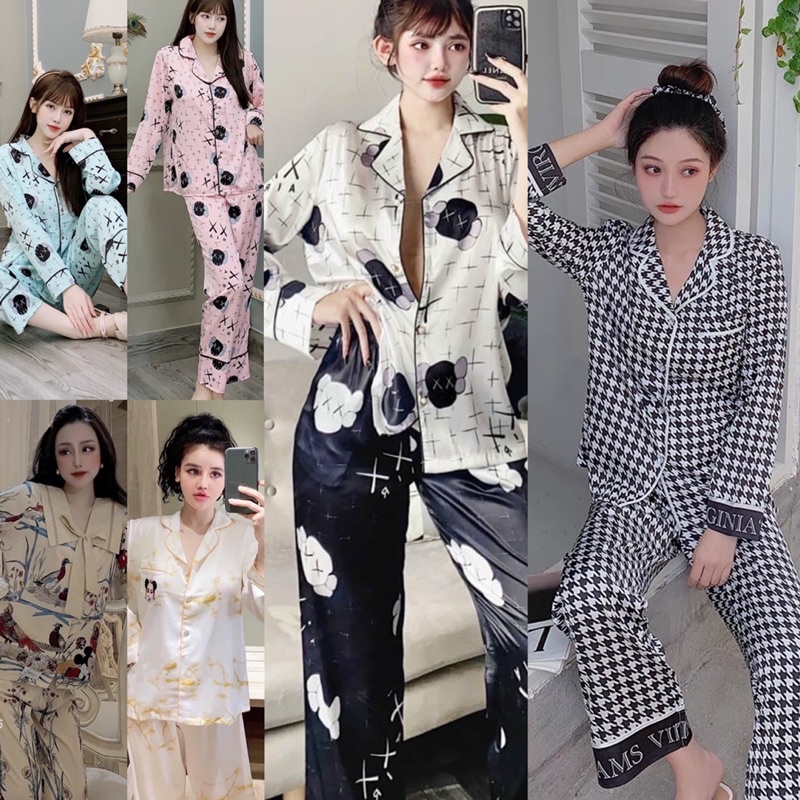 Đồ bộ mặc nhà Lụa tay dài quần dài - hàng thiết kế cao cấp cho bạn nữ dưới 62kg