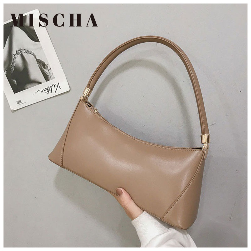 Mischa Túi Đeo Vai Da PU Màu Trơn Phong Cách retro Cá Tính Dễ Phối Đồ