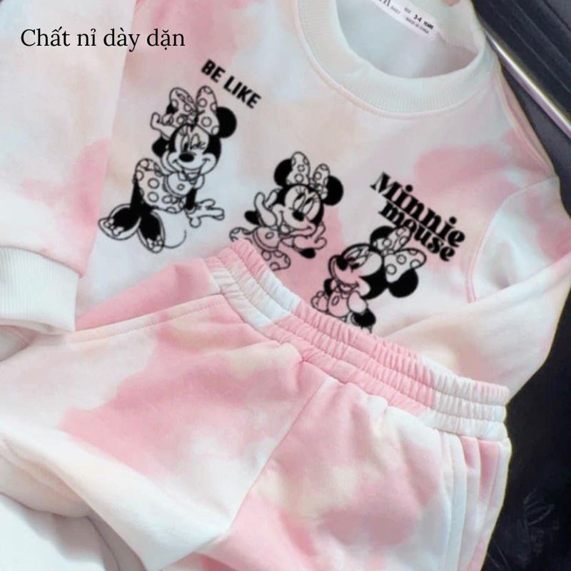 Bộ nỉ cho bé bộ nỉ mickey áo dài tay quần cộc phong cách thu đông cá tính cho bé gái jimado