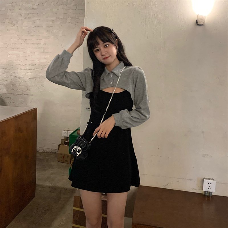 Set Váy Body Kèm Áo Polo Dài Tay 🦋 Bộ Váy Kèm Áo Thun Chất Da Cá 🦋