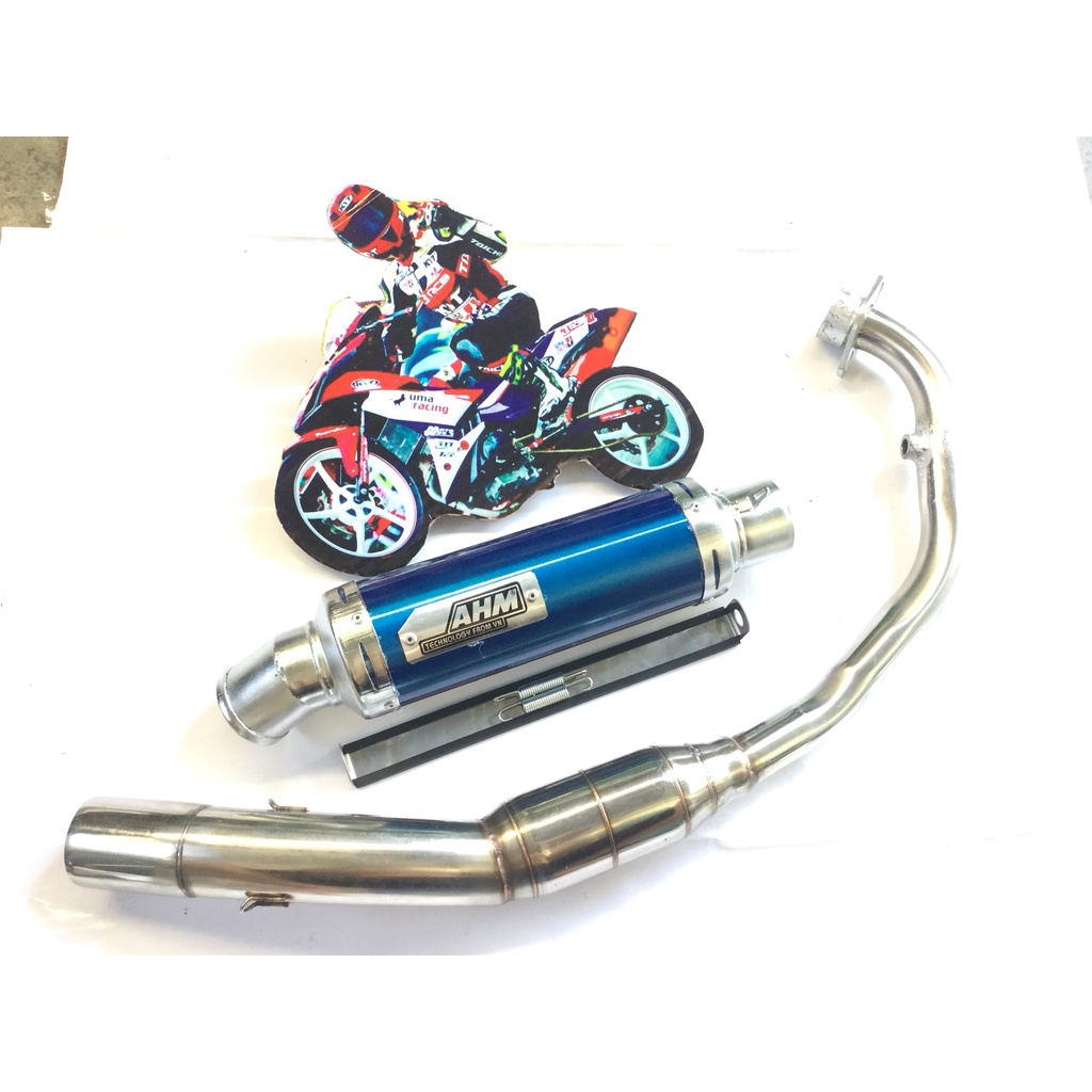 Bộ pô AHM XANH full cổ cong 2 KHÚC INOX 304 WAVE, SI, CUP, DREAM, EXCITER, WINER, SONIC, RAIDER FI, SATRIA, GSX