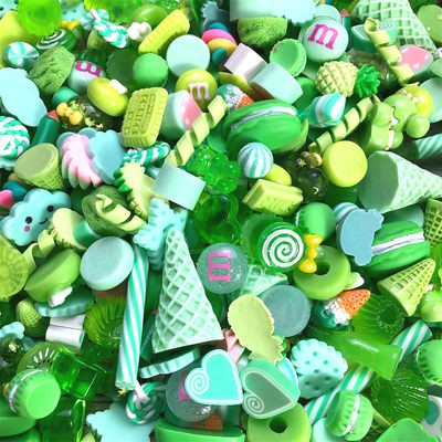 Màu xanh lá cây tươi hàng loạt nhựa Phụ kiện túi phước lành Kem gel Mứt Bánh điện thoại vỏ tự làm vật liệu thủ công phụ 