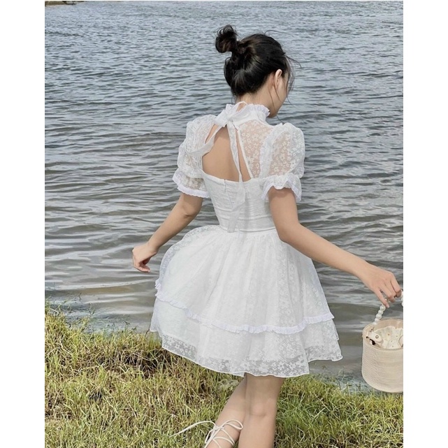 Đ𝐀̂̀𝐌 TRẮNG PHỐI VOAN HOA NỔI OUT 𝐍𝐆𝐔̛̣𝐂 CỘT NƠ CỔ SAU