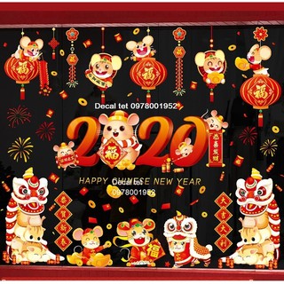 Decal trang trí tết, hình dán trang trí năm mới mẫu năm chuột 2020 (nhiều mẫu), bao lì xì
