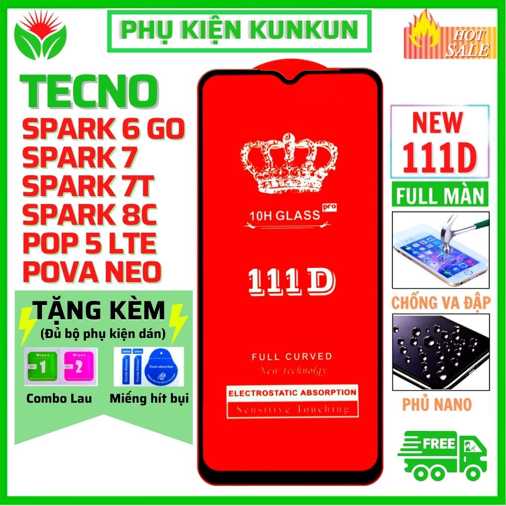 Kính Cường Lực Tecno Spark 8C Tecno Spark 6 Go Spark 7T POP 5 LTE POVA NEO - Full màn hình 111D cho điện thoại