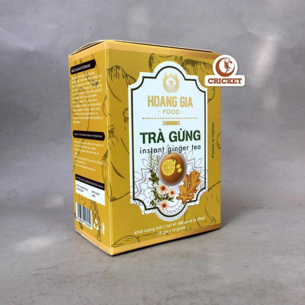 Trà Gừng Hòa Tan Hoàng Gia Hộp 180g (15 gói x 12gr) - Giải Cảm, Tốt Cho Tiêu Hóa, Giảm Buồn Nôn