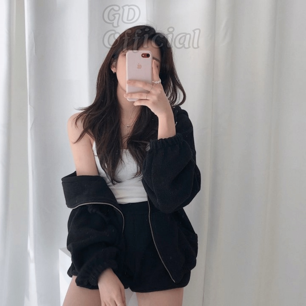 N9|Set bộ thể thao, mặc nhà áo hoodie dây kéo cá tính, quần short ngắn màu xanh, đen, tím GD Official