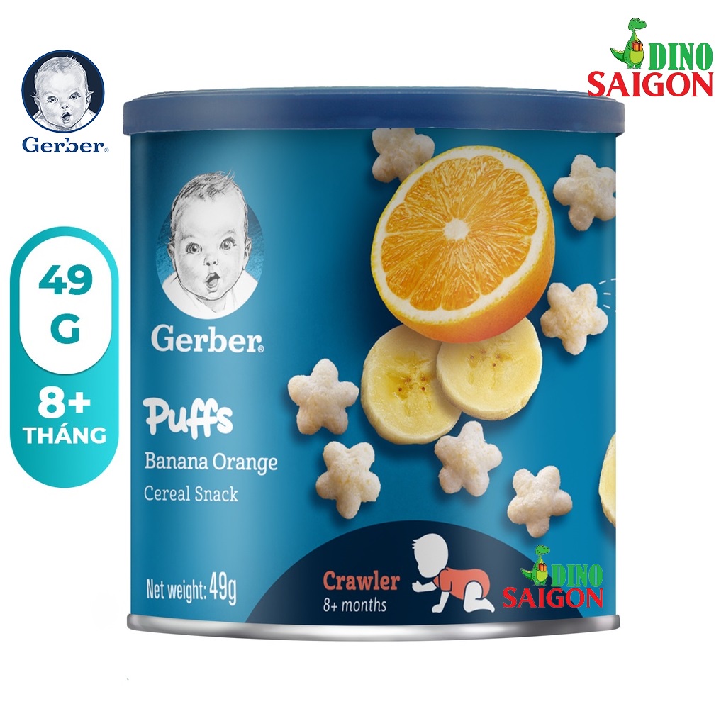 Bánh Ăn Dặm Gerber Puffs Organic Hộp 49g Các vị Cà chua Carot, Phúc bồn tử, Chuối Cam, Dâu táo và Chuối táo
