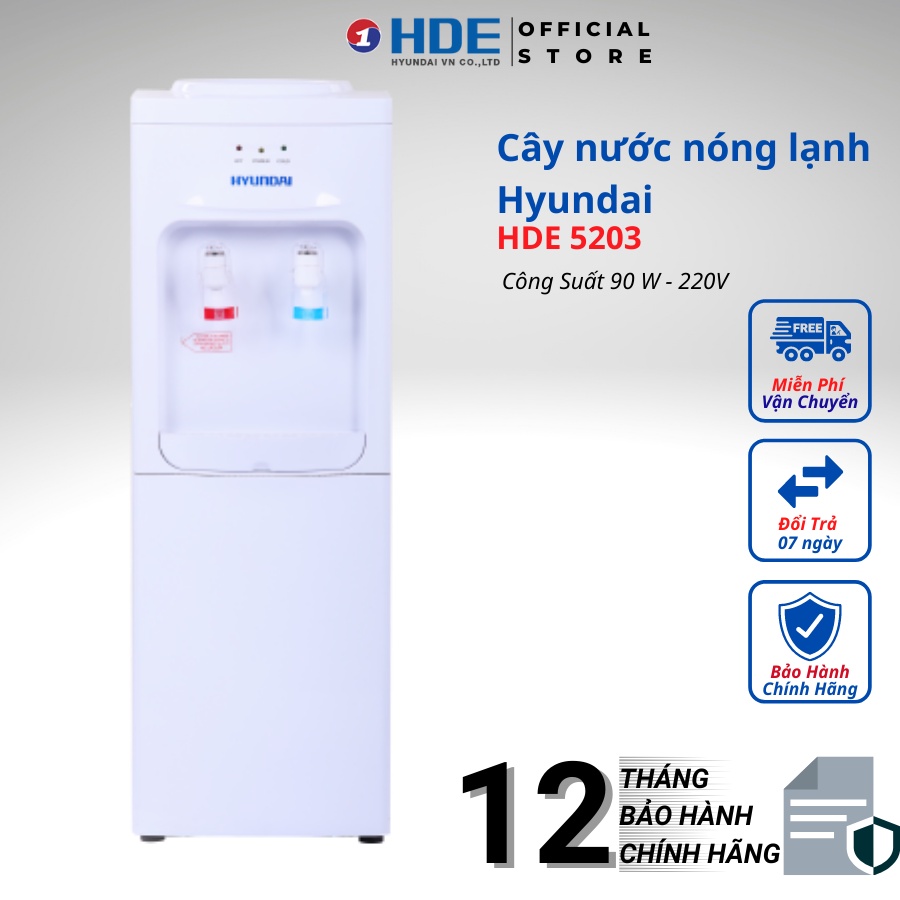 Cây nước nóng lạnh Hyundai Hàn Quốc HDE 5203W, tự động ngắt an toàn tiết kiệm điện- Bảo hành 12 tháng