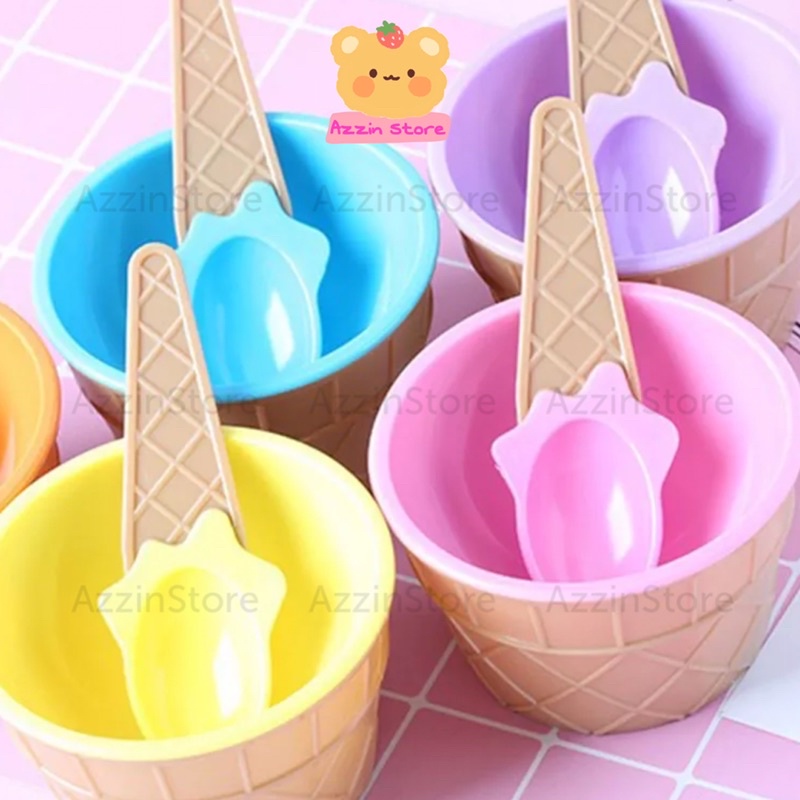 Bộ bát muỗng chén hình que kem ốc quế màu sắc dễ thương - Azzin Store