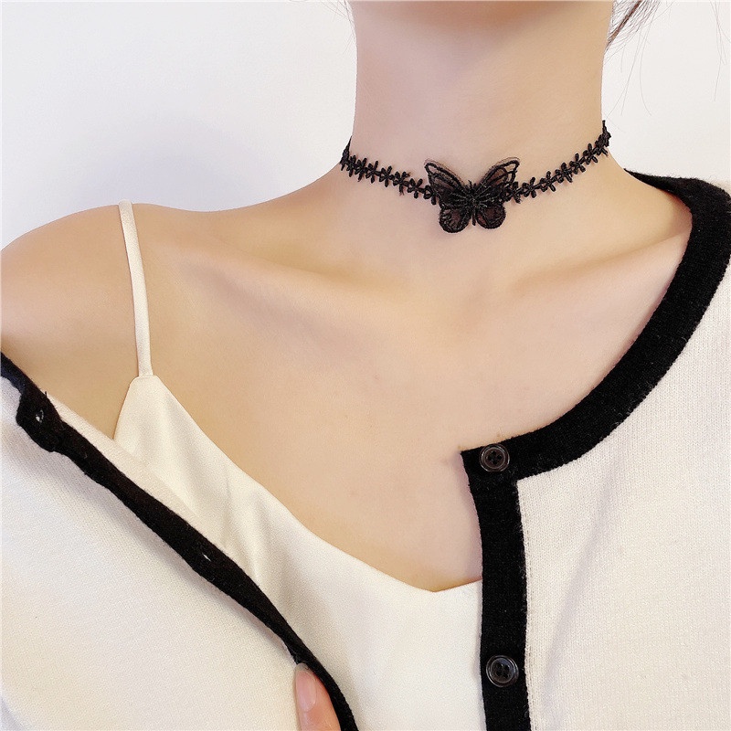 Vòng Cổ Choker Vải Ren Mặt Hoa Bướm Thời Trang Phong Cách Hàn Quốc Cho Nữ