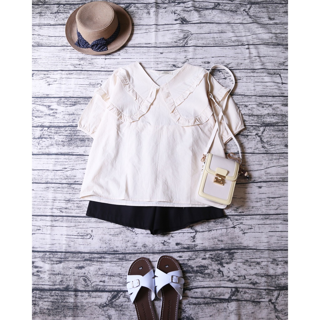 ÁO SƠ MI MORI TAY BỒNG PHỐI VIỀN BÈO