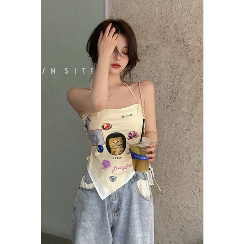 QKOOLE Áo yếm  in họa tiết xinh xắn phong cách Hàn Quốc dành cho nữ