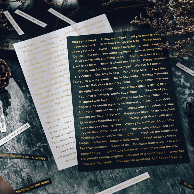 Set 8 tấm sticker câu quotes trắng đen dòng chữ tiếng anh