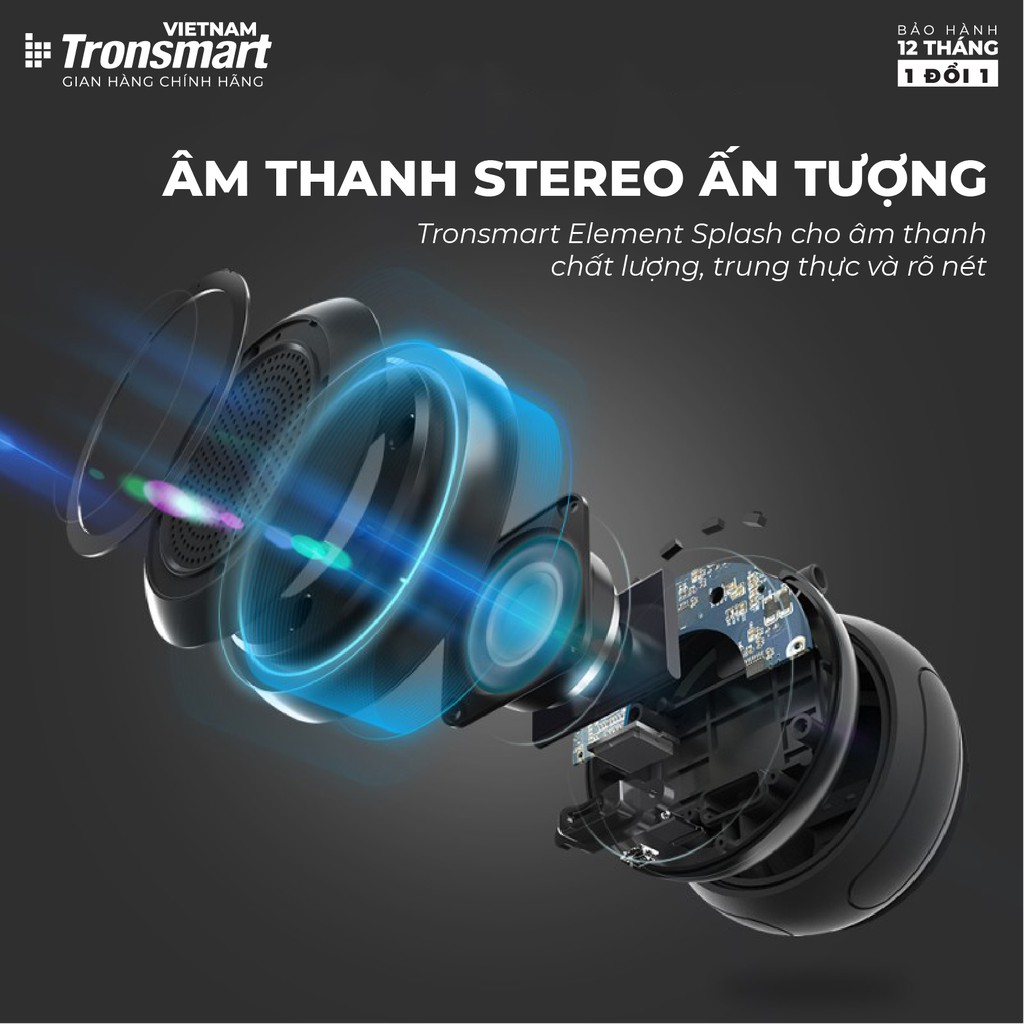 Loa Bluetooth 4.2 Tronsmart Element Splash TM-24477 -Âm thanh vòm 360 Công suất 7W - Hàng chính hãng - Bảo hành 12 tháng