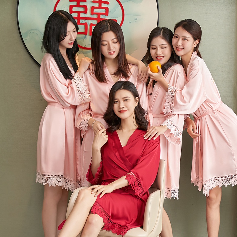 (có sẵn) Áo choàng ngủ PHỐI REN CAO CẤP makeup CÔ DÂU Thêu chữ BRIDE lụa latin mềm mịn sang trọng Cherie Sleepwear | BigBuy360 - bigbuy360.vn