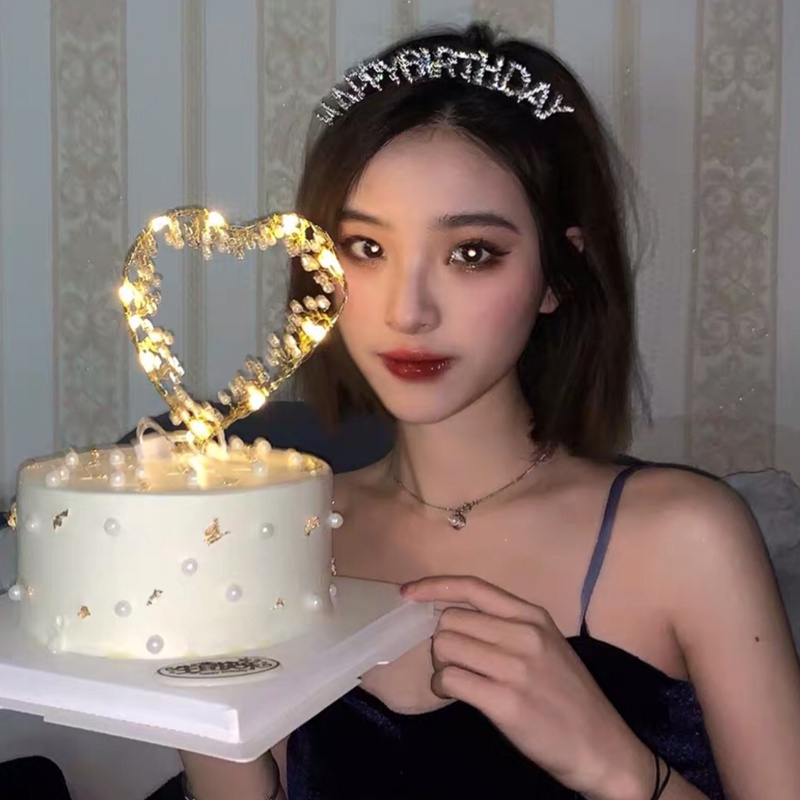 Cài tóc hình chữ Happy Birthday đính kim cương lấp lánh cho nữ