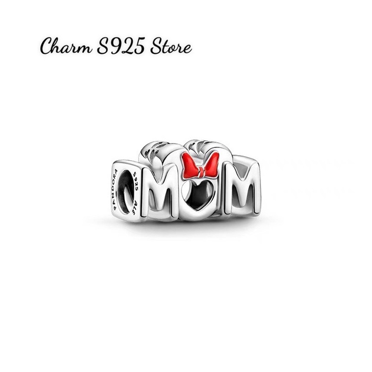 charm Ale Pan.Do.Ra Mom nơ đỏ bạc s925 cao cấp
