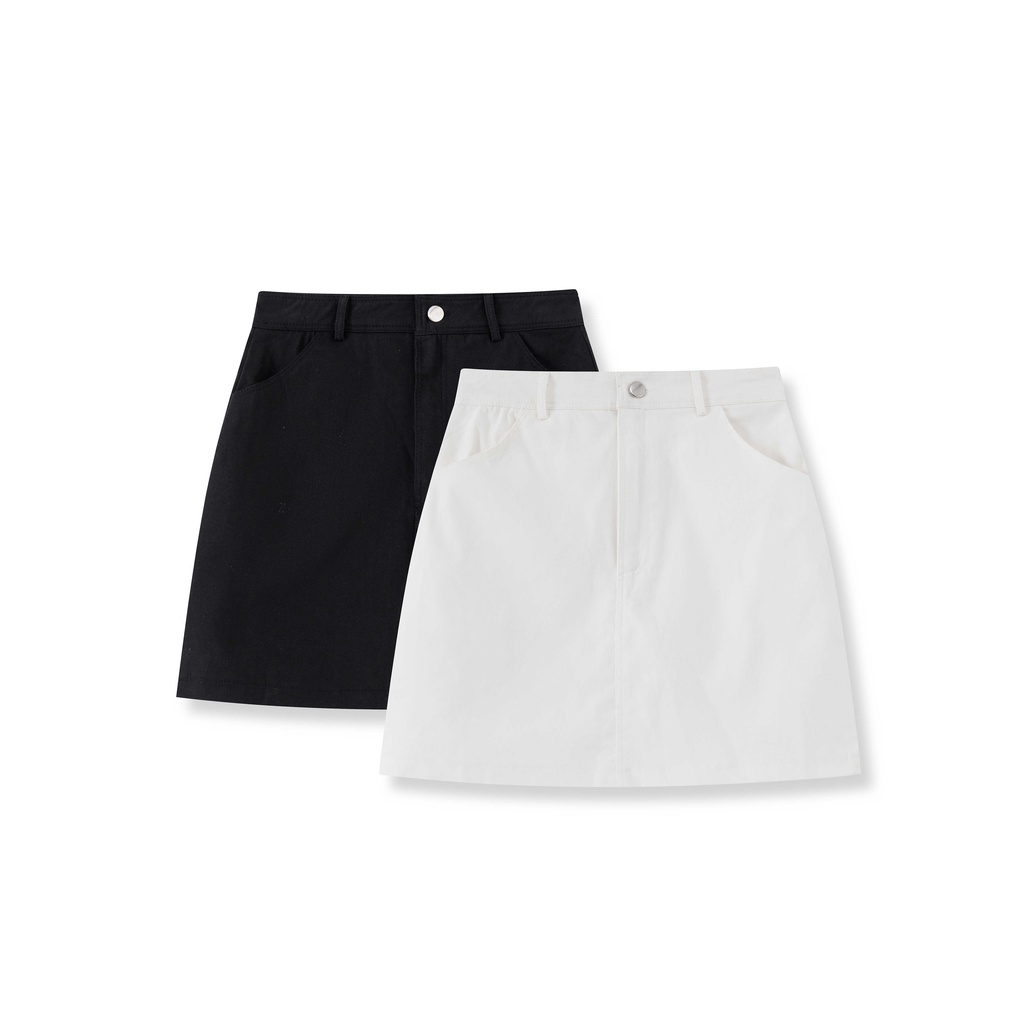 Chân váy ngắn The Basic kaki thô có lót trong dày dặn không nhăn tôn dáng