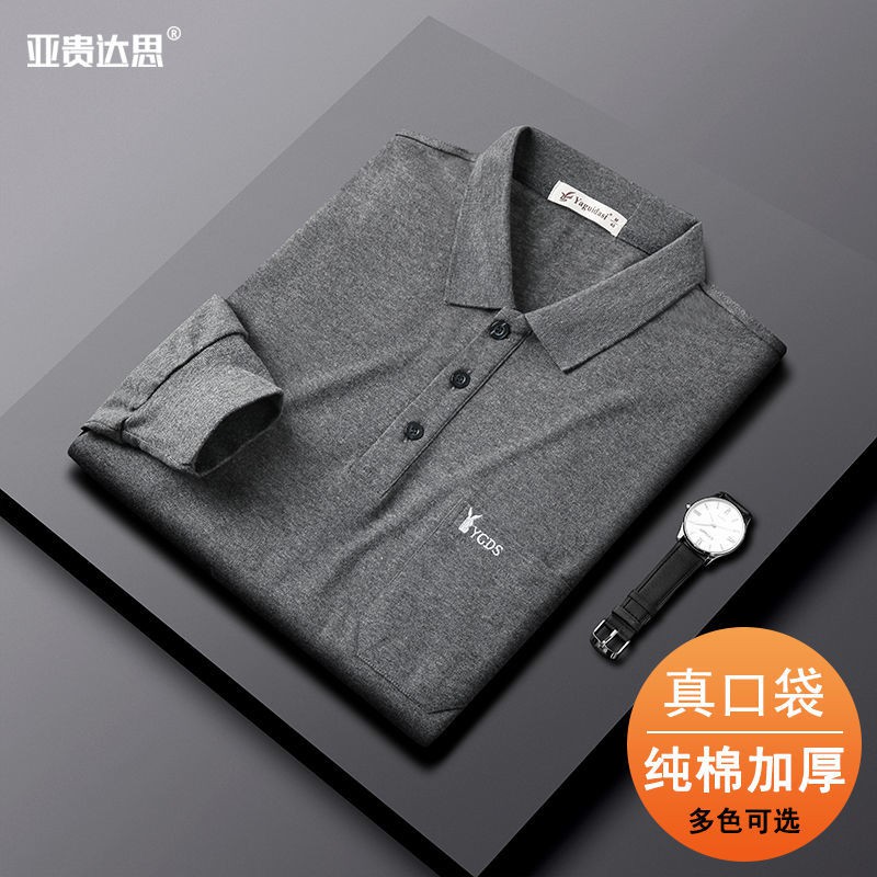 Áo thun nam dài tay ve POLO bố trung niên mặc cotton có túi size lớn