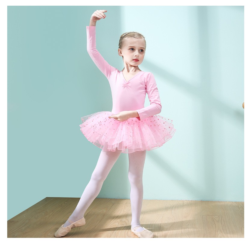 Váy múa ballet dài tay váy chấm bi Binnashi CVM0003