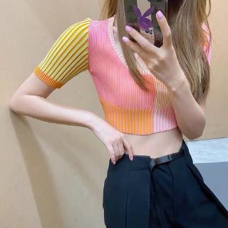 Áo crop top tay ngắn cổ tròn nhiều màu sắc cho nữ 