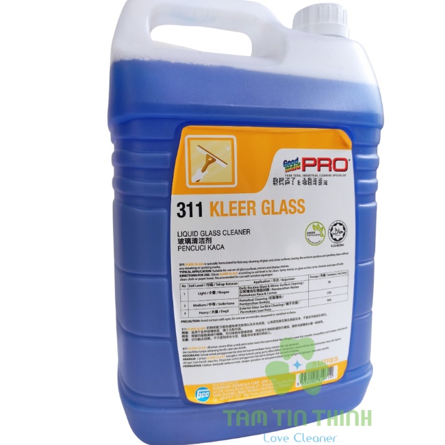 Nước lau kính giúp bề mặt kính được bóng sáng, ngăn các vết ố vàng Goodmaid pro 311 can 5 lít