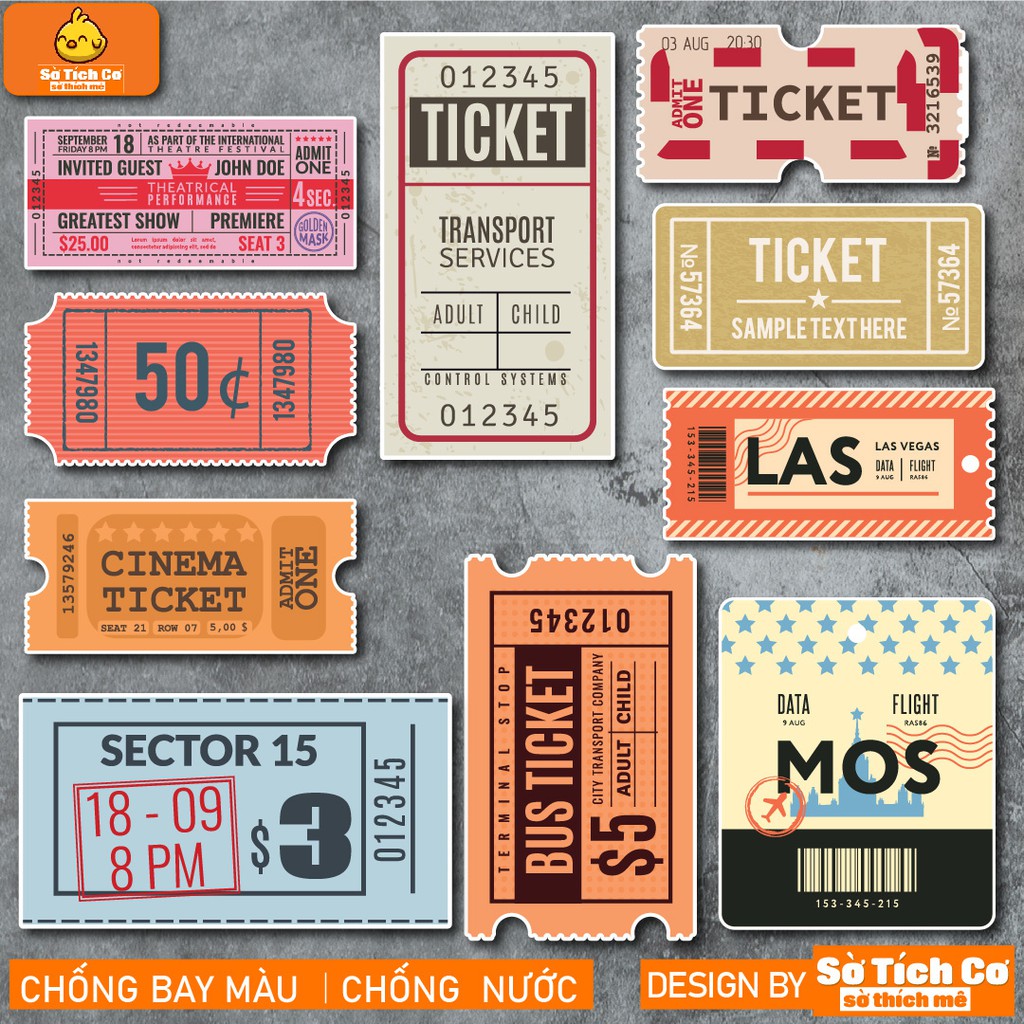 Vintage Ticket chống nước sticker dán laptop, điện thoại, đàn guitar, mũ bảo hiểm, vali. MSP: NS22