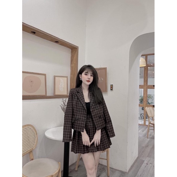 🎋🎋Set dạ kẻ và chân vây xếp ly cao cấp | BigBuy360 - bigbuy360.vn