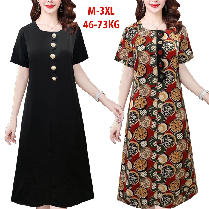 Goti - Đầm Trung Niên Dáng Suông Bigsize Vải Lụa Rộng Eo Tay Lỡ Dành Tặng Mẹ U50 U60 3334 3329