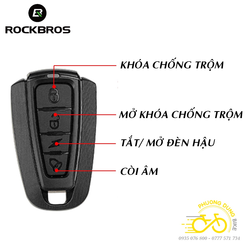 Đèn sau xe đạp kèm còi, kèm chống trộm 3 in 1 ROCKBROS A6 có điều khiển