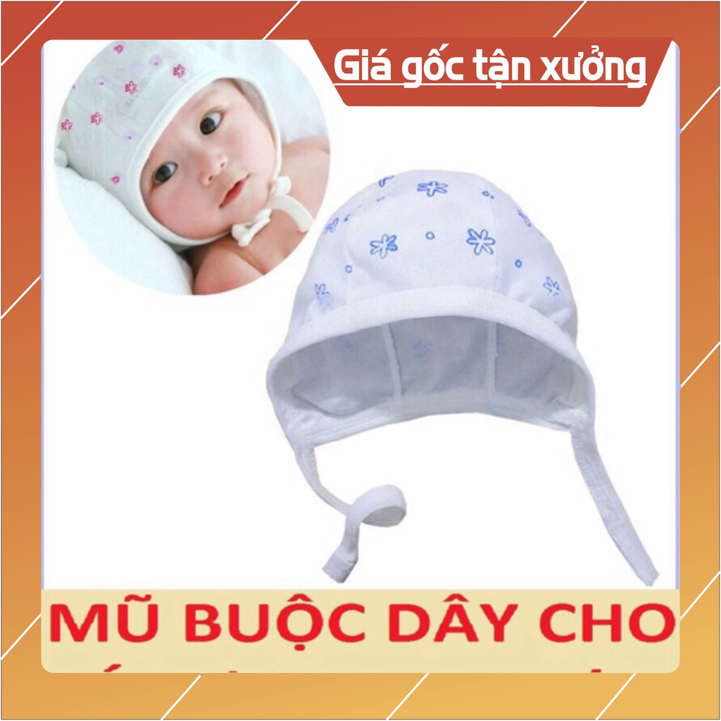 Mũ sơ sinh buộc dây cho bé