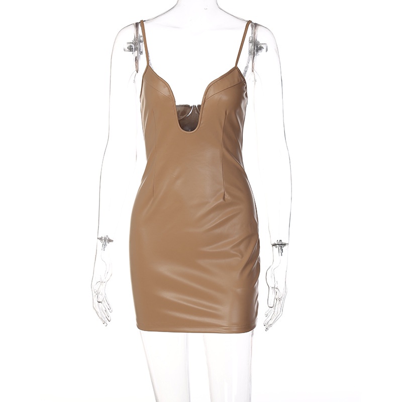 Đầm Da PU Cổ Chữ V Dáng Ôm Quyến Rũ Thời Trang Cho Nữ