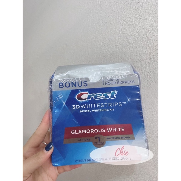 [Air US] Date 2023 - Miếng dán trắng răng Crest 3DWhite Glamorous/No Slip,...  nguyên hộp 16 miếng